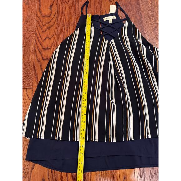 NWT Monteau Los Angeles Womens XL Tank Cami Blouse Navy White Criss Cross New - Picture 5 of 9